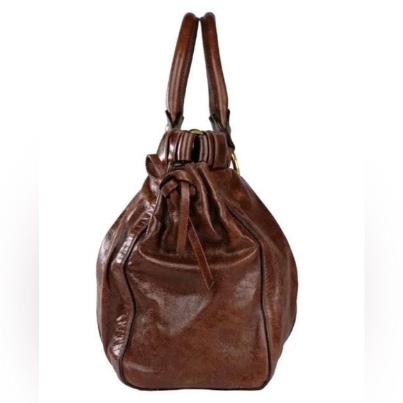 100% Authentic MIU MIU Tote Bag Classic Vitello Lux Browm Satchel - Rare Iconic - Picture 5 of 9